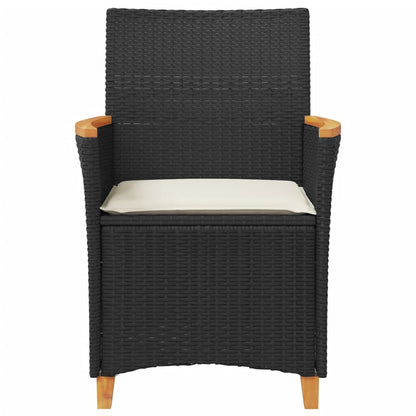 vidaXL Gartenstühle mit Kissen 2 Stk. Schwarz Poly Rattan Massivholz