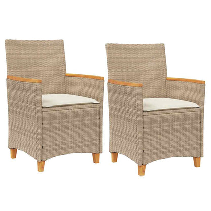 vidaXL Gartenstühle mit Kissen 2 Stk. Beige Poly Rattan Massivholz