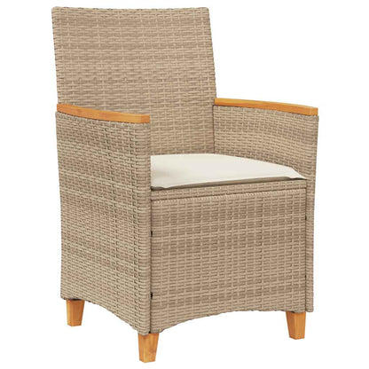 vidaXL Gartenstühle mit Kissen 2 Stk. Beige Poly Rattan Massivholz