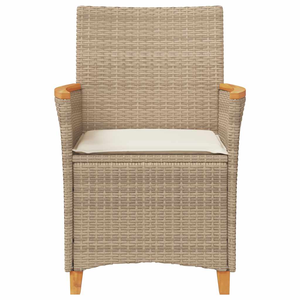 vidaXL Gartenstühle mit Kissen 2 Stk. Beige Poly Rattan Massivholz