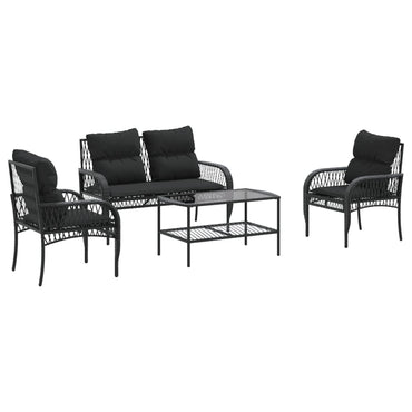vidaXL 4-tlg. Garten-Sofagarnitur mit Kissen Schwarz Poly Rattan