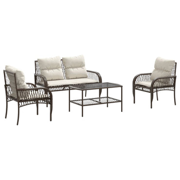 vidaXL 4-tlg. Garten-Sofagarnitur mit Kissen Braun Poly Rattan