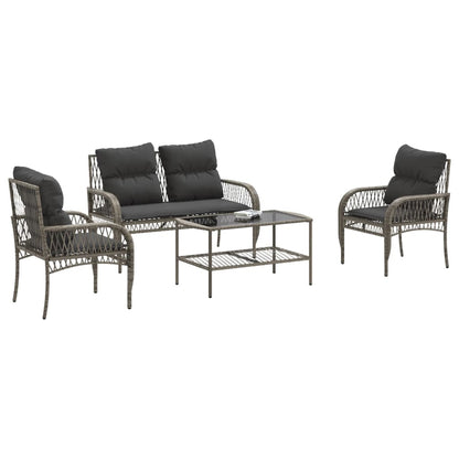 vidaXL 4-tlg. Garten-Sofagarnitur mit Kissen Grau Poly Rattan