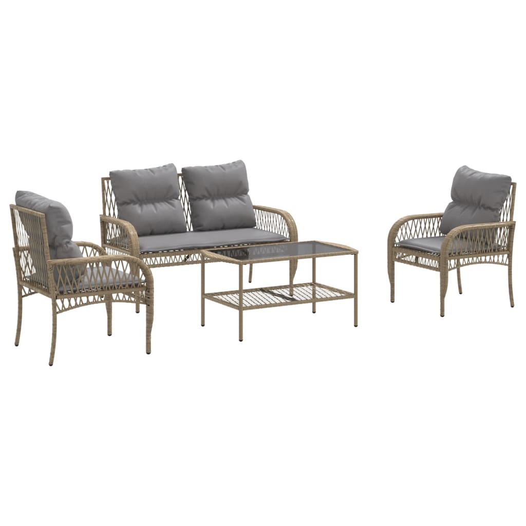 vidaXL Ensemble de canapés de jardin 4 pcs avec coussins en résine tressée beige