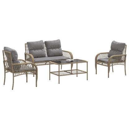vidaXL Ensemble de canapés de jardin 4 pcs avec coussins en résine tressée beige