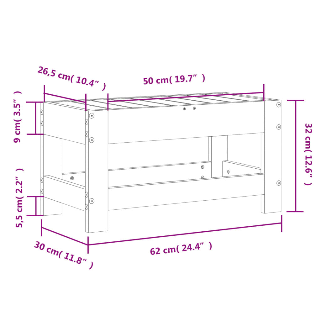 vidaXL Gartenhocker Wachsbraun 62x30x32 cm Massivholz Kiefer