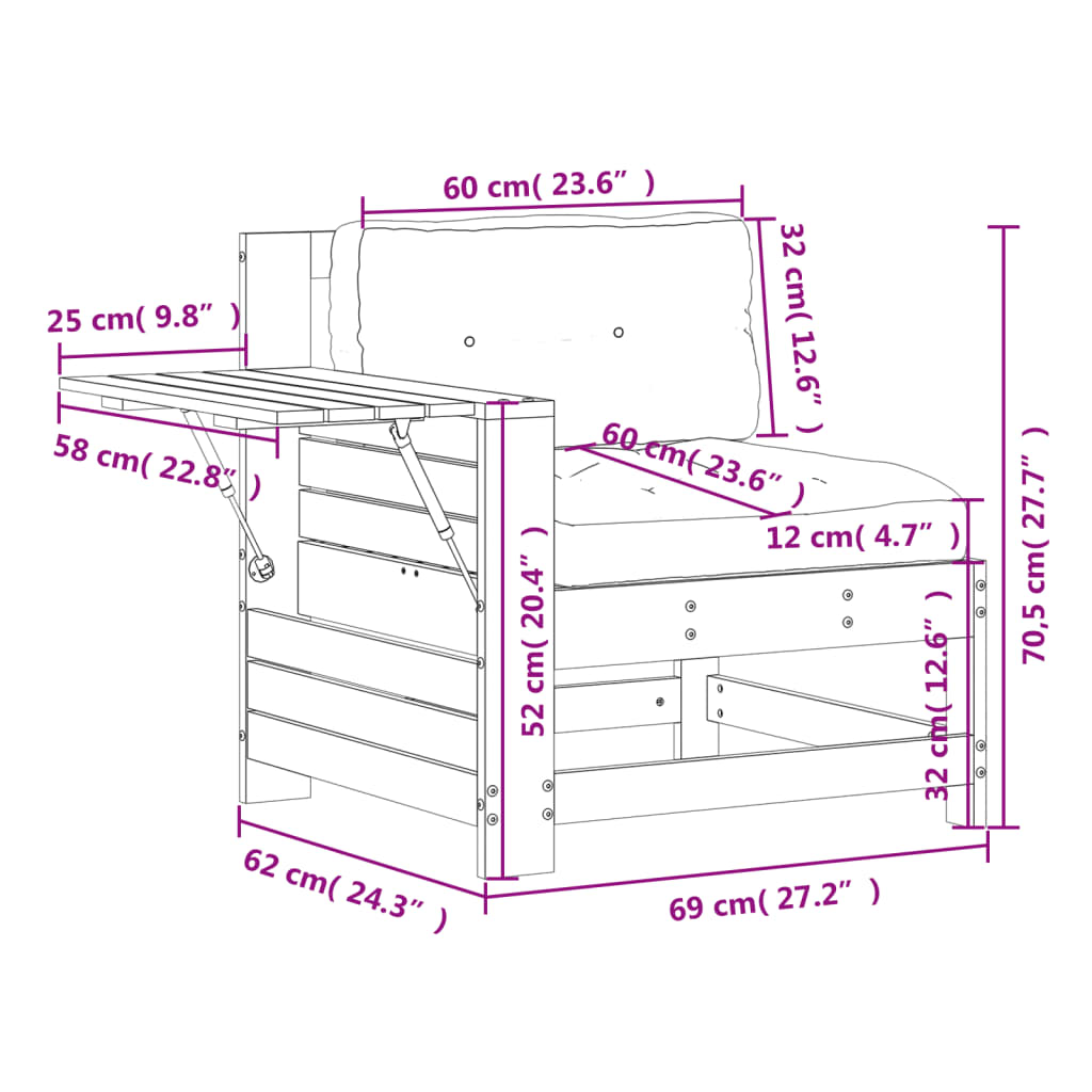 vidaXL Gartensofa mit Armlehne und Kissen Weiß Massivholz Kiefer