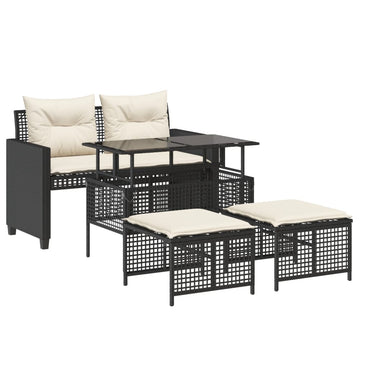 vidaXL Ensemble de canapés de jardin 4 pcs avec coussins Noir Résine tressée Verre