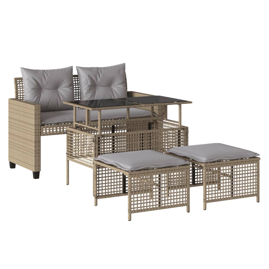 vidaXL Canapé de jardin 4 pièces avec coussins en polyrotin beige et verre
