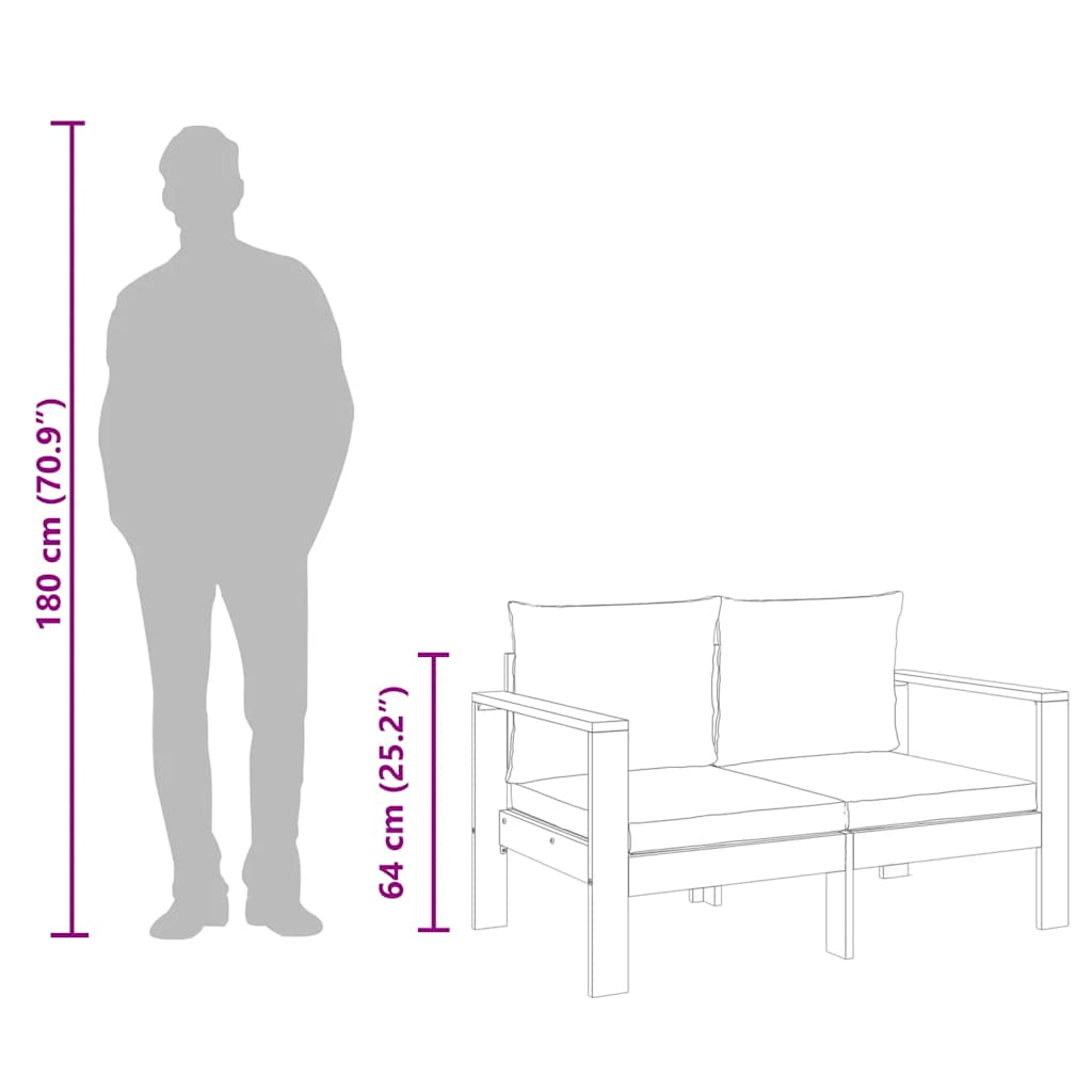 vidaXL Gartensofa mit Kissen 2-Sitzer Massivholz Akazie