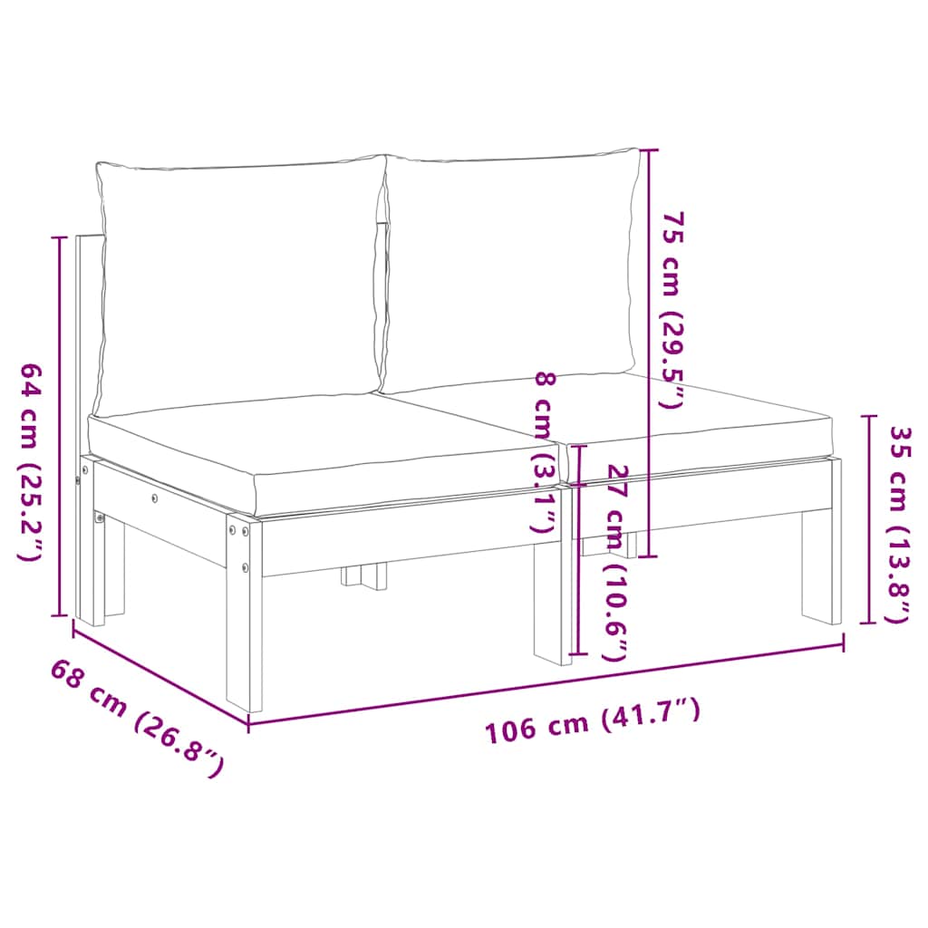 vidaXL Gartensofa ohne Armlehnen mit Kissen 2-Sitzer Massivholz Akazie