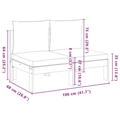 vidaXL Gartensofa ohne Armlehnen mit Kissen 2-Sitzer Massivholz Akazie