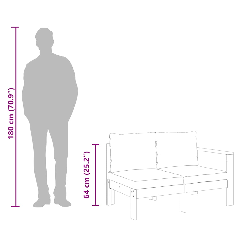 vidaXL Gartensofa mit 1 Armlehne 2-Sitzer Massivholz Akazie
