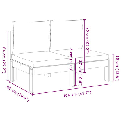 vidaXL Gartensofa ohne Armlehnen mit Kissen 2-Sitzer Massivholz Akazie