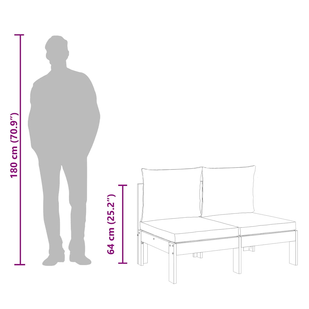 vidaXL Gartensofa ohne Armlehnen mit Kissen 2-Sitzer Massivholz Akazie