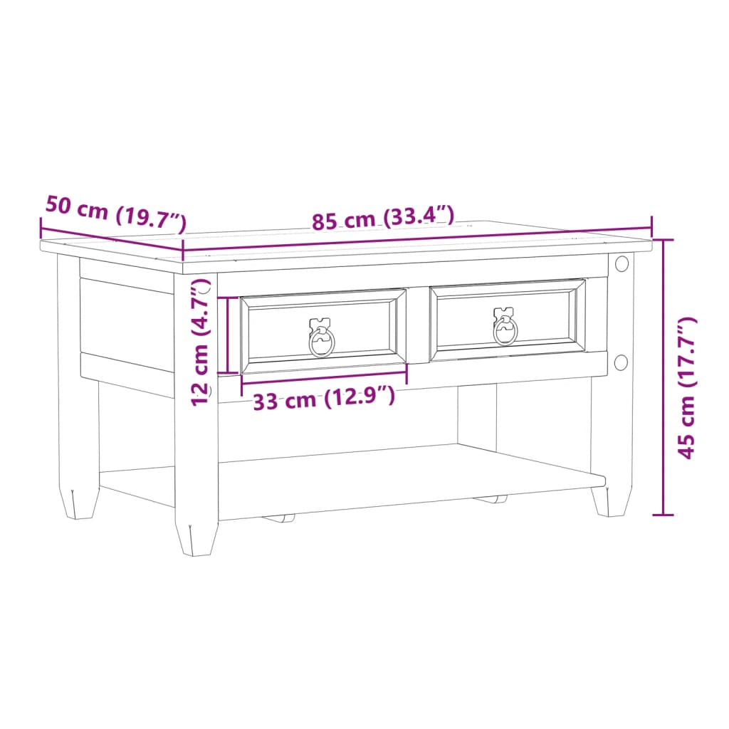 vidaXL Couchtisch mit Schubladen Corona 85x50x45 cm Massivholz Kiefer