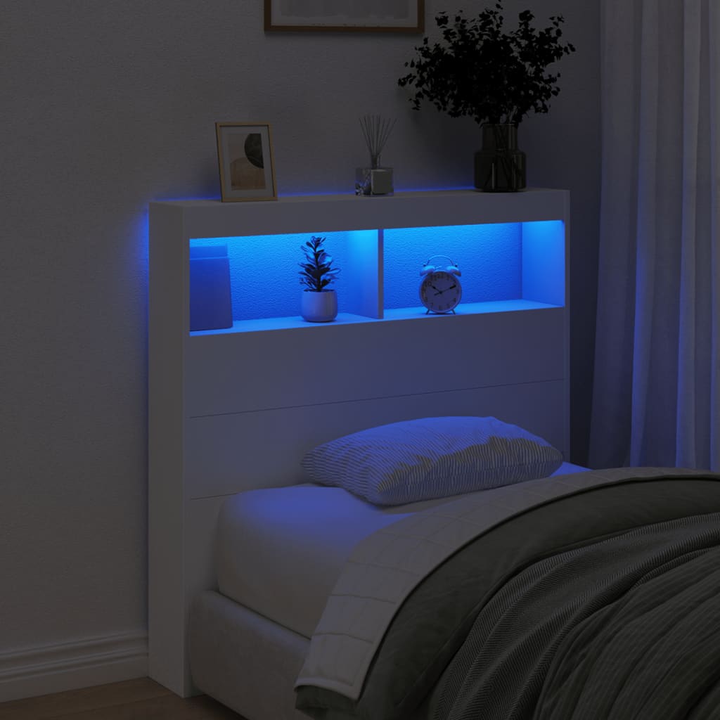 vidaXL LED-Kopfteil mit Ablagen Weiß 100x17x102 cm