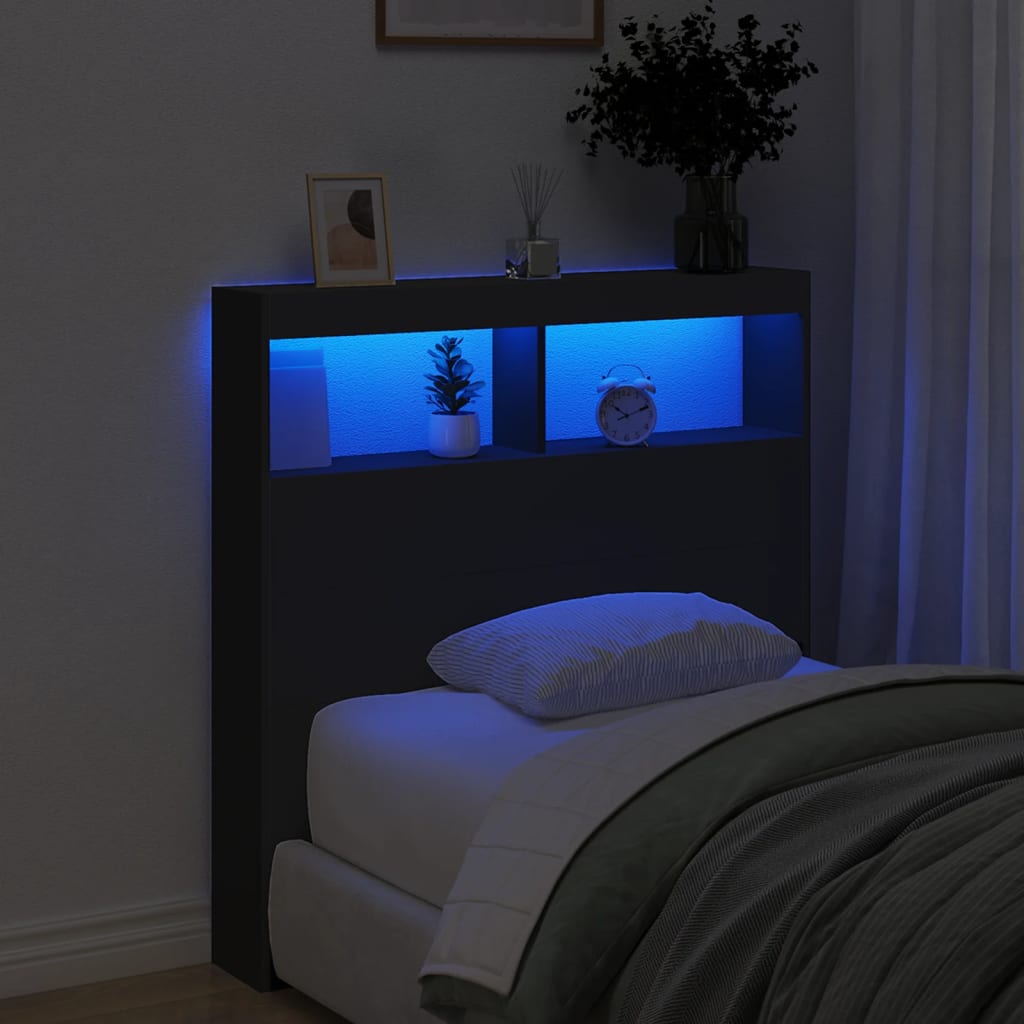vidaXL LED-Kopfteil mit Ablagen Schwarz 100x17x102 cm