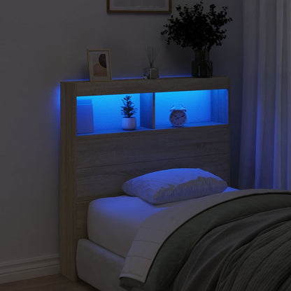 vidaXL LED-Kopfteil mit Ablagen Sonoma-Eiche 100x17x102 cm