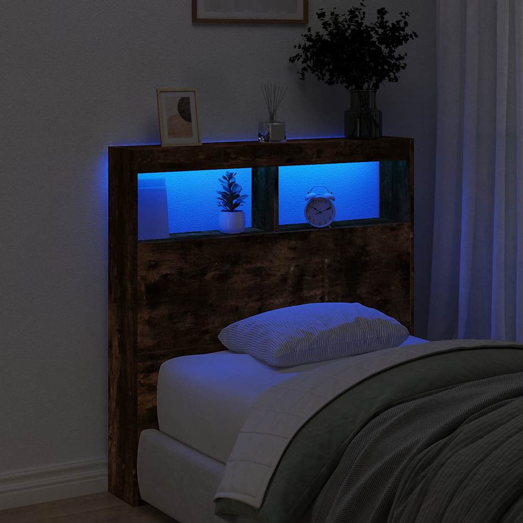 vidaXL LED-Kopfteil mit Ablagen Räuchereiche 100x17x102 cm