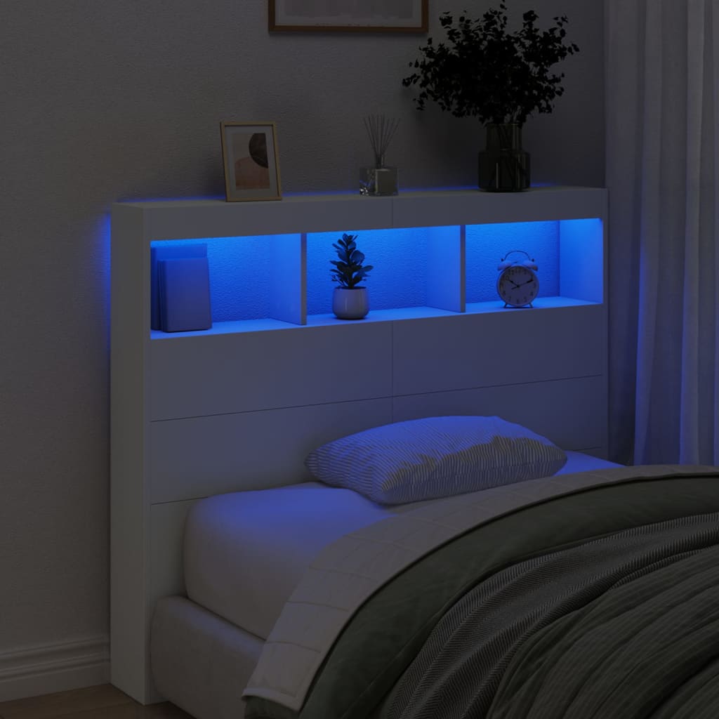 vidaXL LED-Kopfteil mit Ablagen Weiß 120x17x102 cm