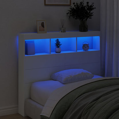 vidaXL LED-Kopfteil mit Ablagen Weiß 120x17x102 cm