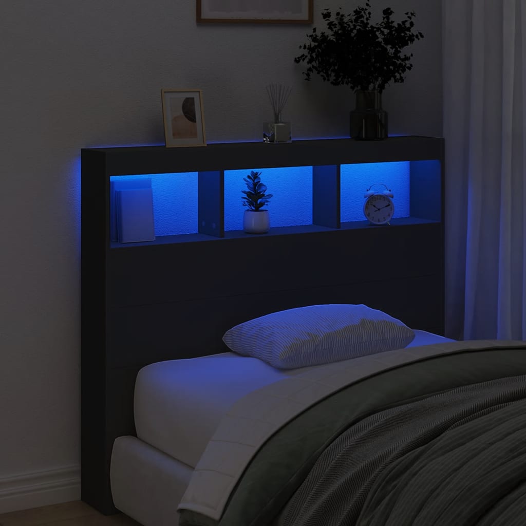 vidaXL LED-Kopfteil mit Ablagen Schwarz 120x17x102 cm