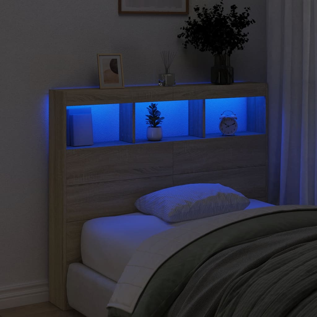 vidaXL LED-Kopfteil mit Ablagen Sonoma-Eiche 120x17x102 cm