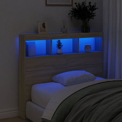 vidaXL LED-Kopfteil mit Ablagen Sonoma-Eiche 120x17x102 cm