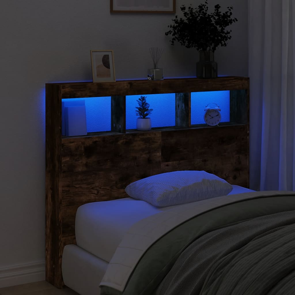 vidaXL LED-Kopfteil mit Ablagen Räuchereiche 120x17x102 cm