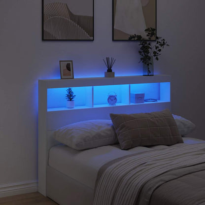 vidaXL LED-Kopfteil mit Ablagen Weiß 140x17x102 cm