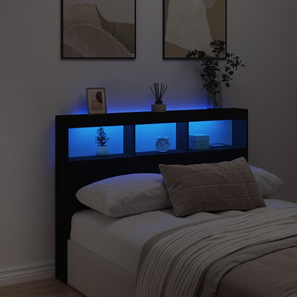 vidaXL LED-Kopfteil mit Ablagen Schwarz 140x17x102 cm