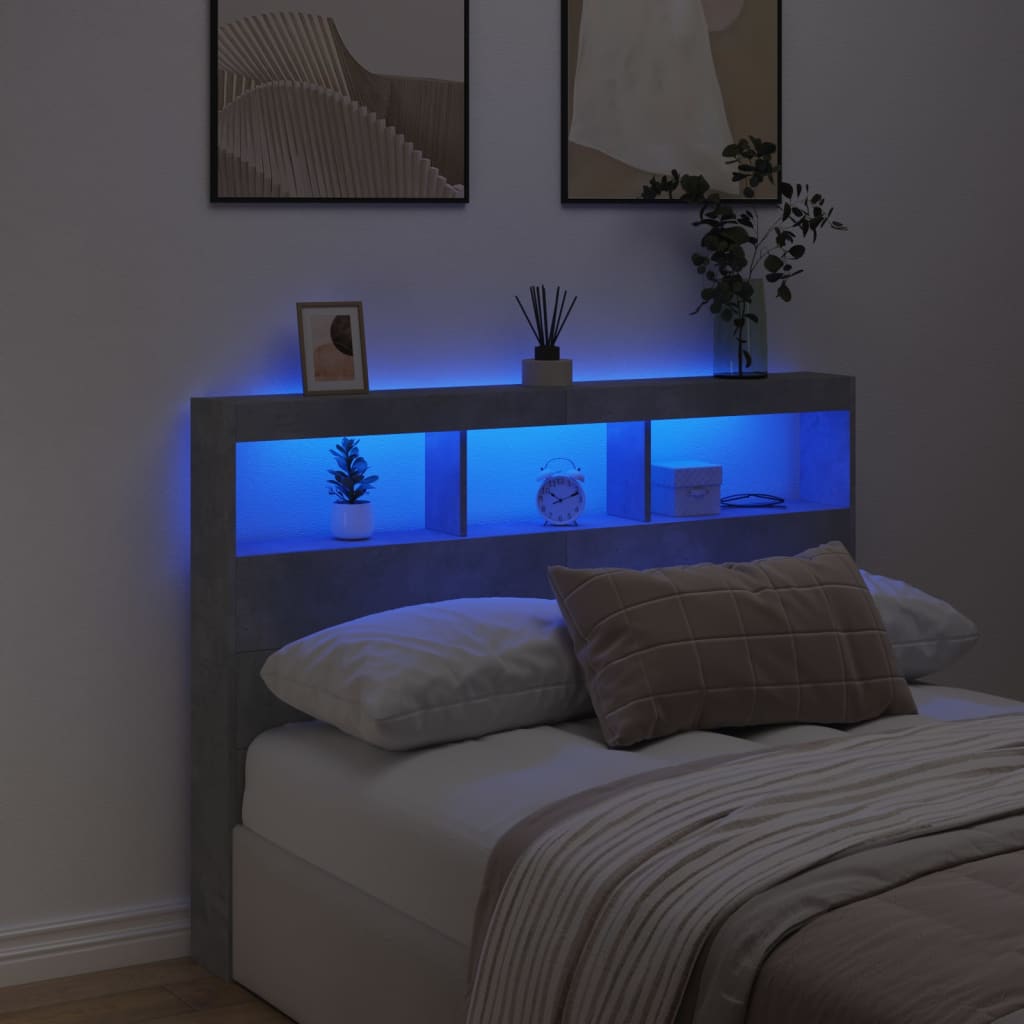 vidaXL LED-Kopfteil mit Ablagen Betongrau 140x17x102 cm