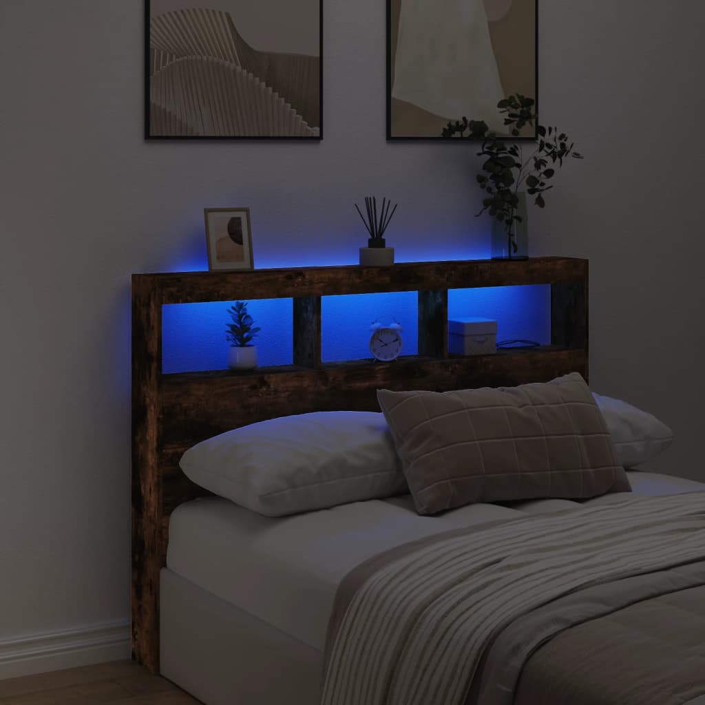 vidaXL LED-Kopfteil mit Ablagen Räuchereiche 140x17x102 cm