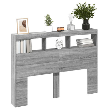 vidaXL LED-Kopfteil mit Ablage Grau Sonoma 140x17x102 cm
