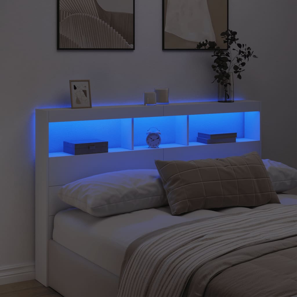 vidaXL LED-Kopfteil mit Ablagen Weiß 160x17x102 cm