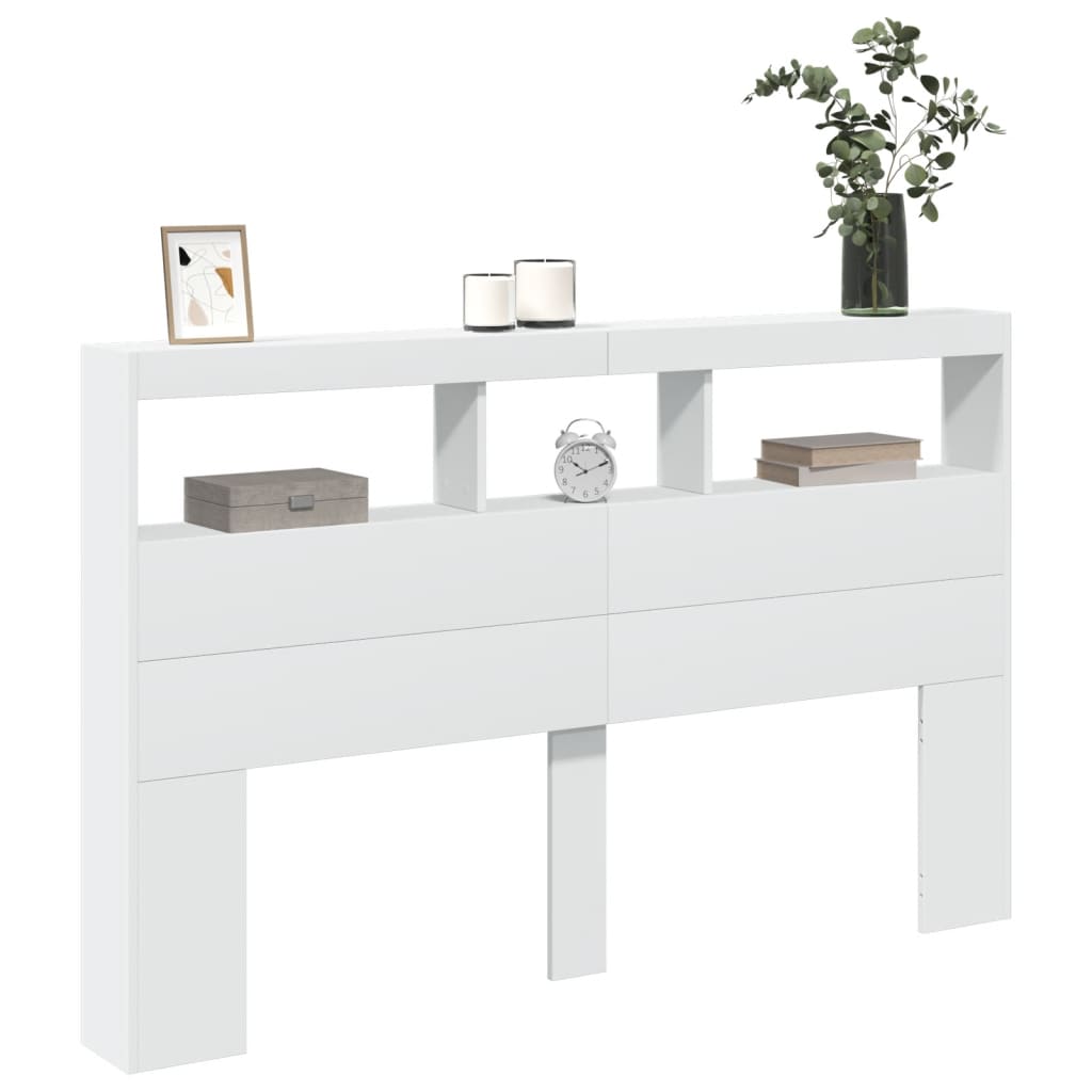 vidaXL LED-Kopfteil mit Ablagen Weiß 160x17x102 cm