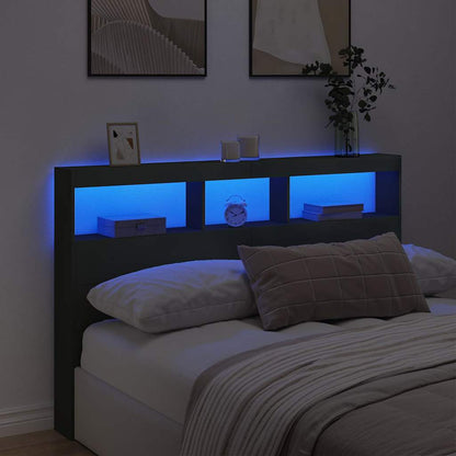 vidaXL LED-Kopfteil mit Ablagen Schwarz 160x17x102 cm