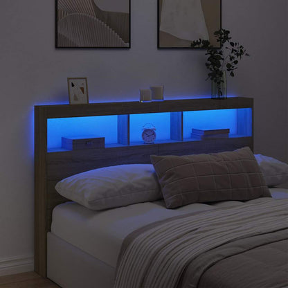 vidaXL LED-Kopfteil mit Ablagen Sonoma-Eiche 160x17x102 cm