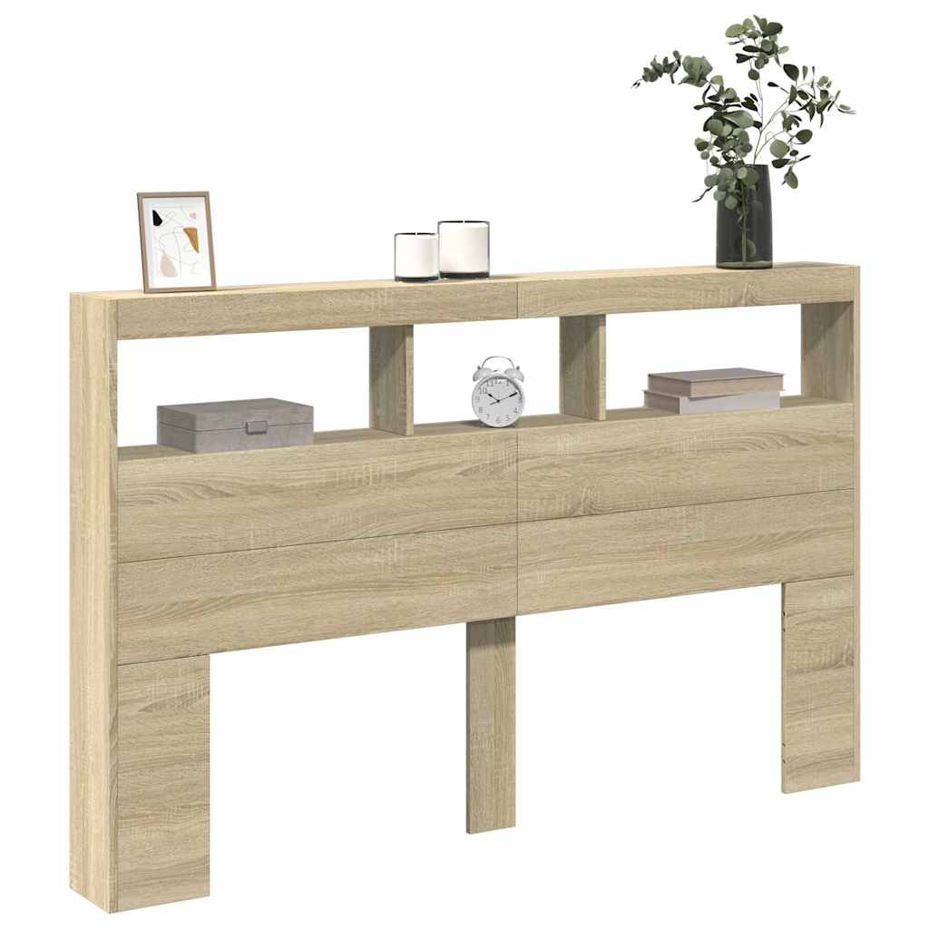 vidaXL LED-Kopfteil mit Ablagen Sonoma-Eiche 160x17x102 cm