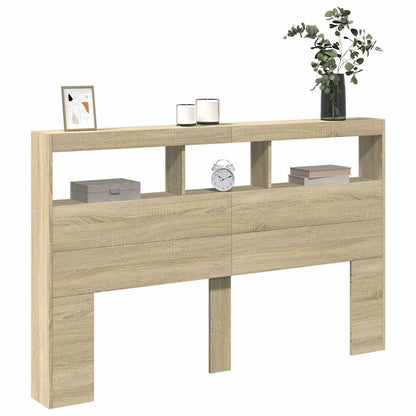 vidaXL LED-Kopfteil mit Ablagen Sonoma-Eiche 160x17x102 cm