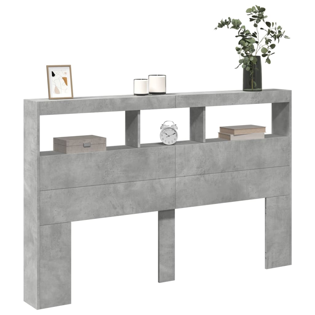 vidaXL LED-Kopfteil mit Ablage Betongrau 160x17x102 cm