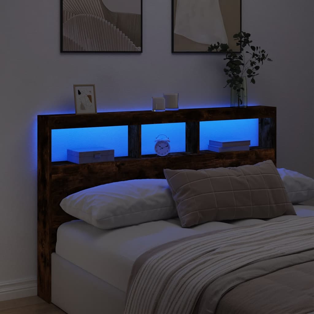 vidaXL LED-Kopfteil mit Ablage Räuchereiche 160x17x102 cm