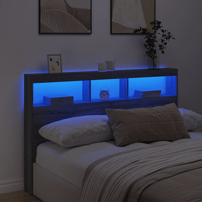 vidaXL LED-Kopfteil mit Ablage Grau Sonoma 160x17x102 cm