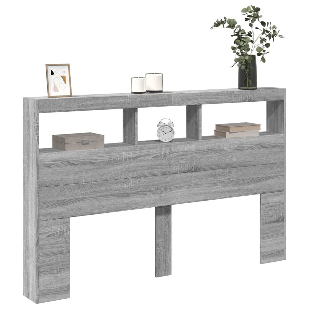 vidaXL LED-Kopfteil mit Ablage Grau Sonoma 160x17x102 cm