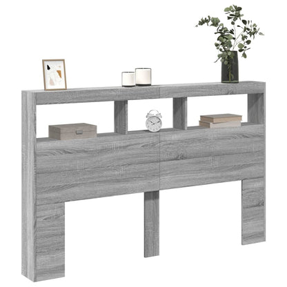 vidaXL LED-Kopfteil mit Ablage Grau Sonoma 160x17x102 cm