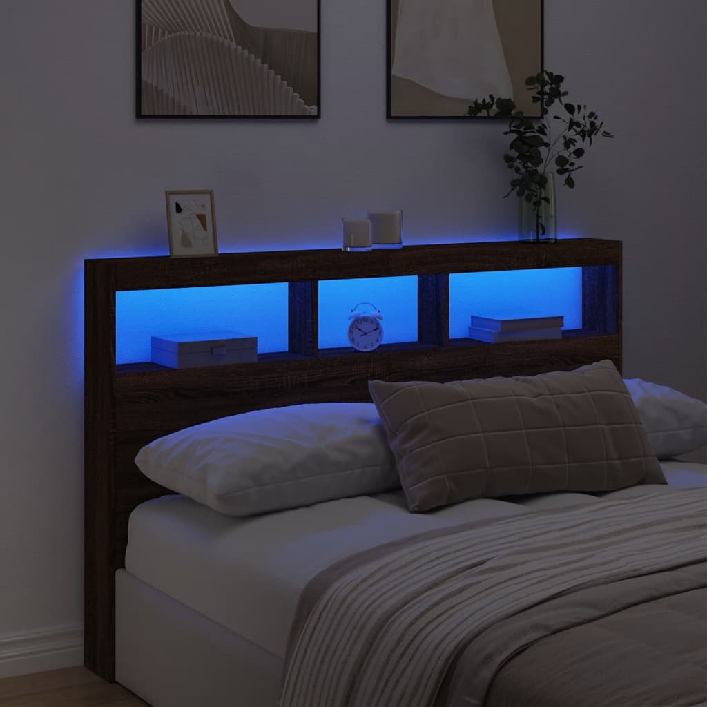 vidaXL LED-Kopfteil mit Ablage Braun Eichen-Optik 160x17x102 cm