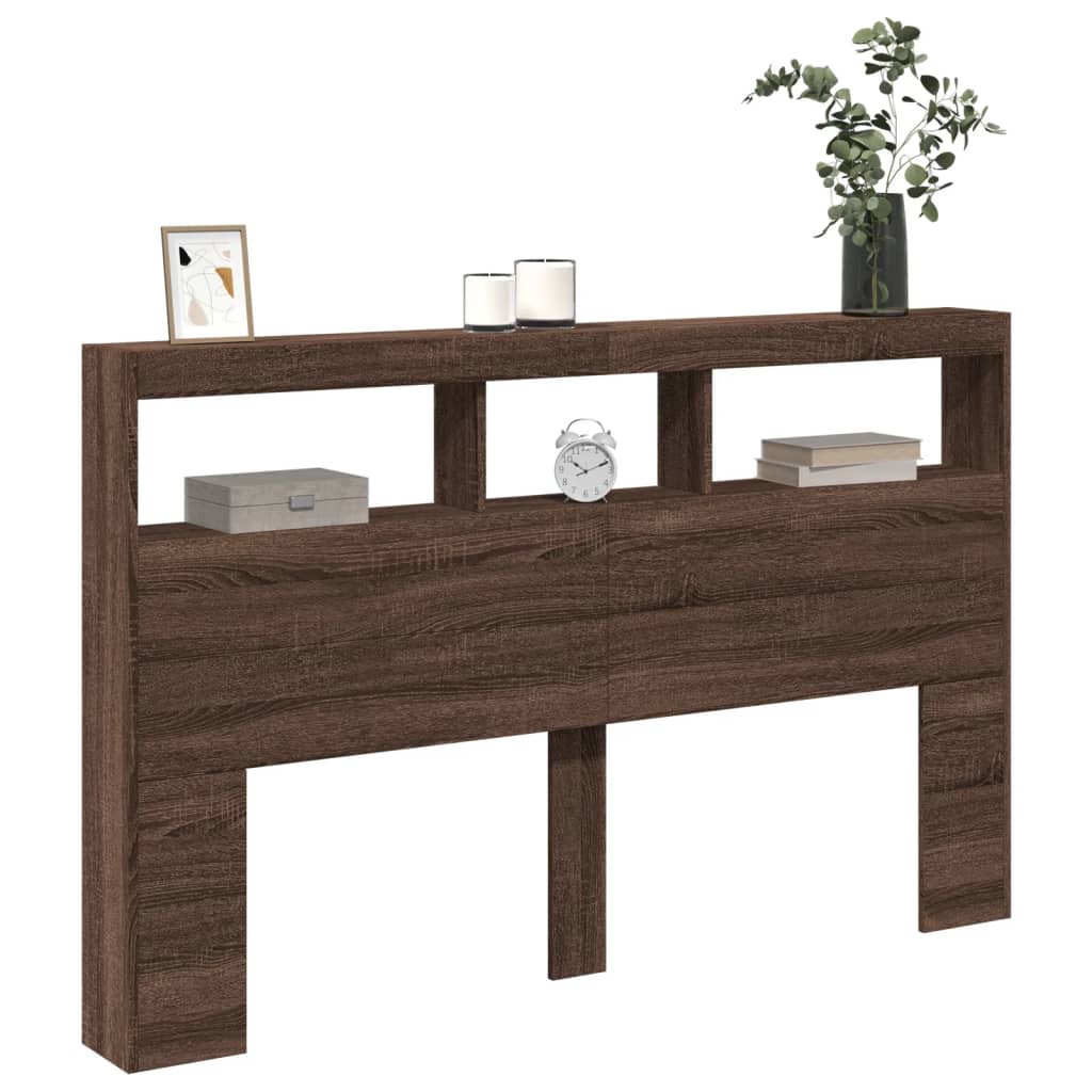 vidaXL LED-Kopfteil mit Ablage Braun Eichen-Optik 160x17x102 cm