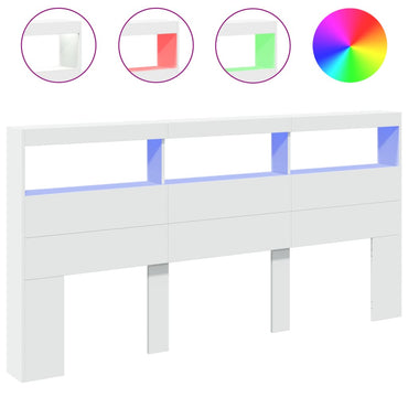 vidaXL LED-Kopfteil mit Ablagen Weiß 200x17x102 cm