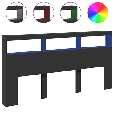 vidaXL LED-Kopfteil mit Ablagen Schwarz 200x17x102 cm